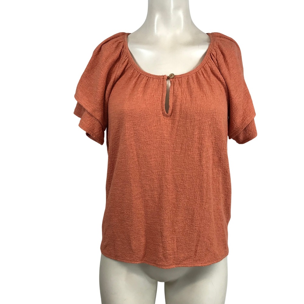 Madewell Texture & Thread Tiered Flutter Sleeve Top Burnt Orange XXS L7353 NEW